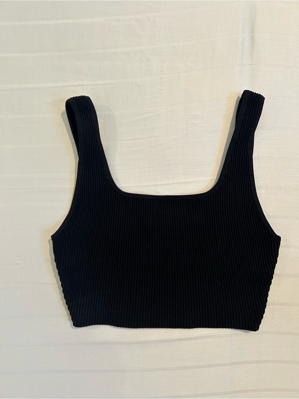 Babaton Black Ribbed Square Neck Crop Tank Top
